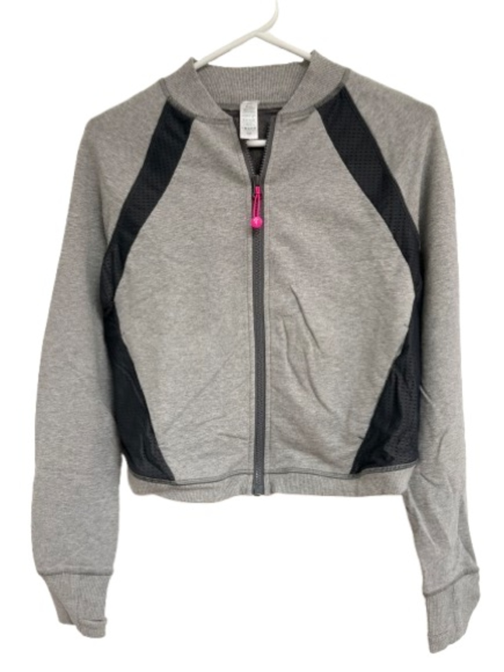 Ivivva Girl's Gray Jacket with Black Panels and Pink Zip Pull